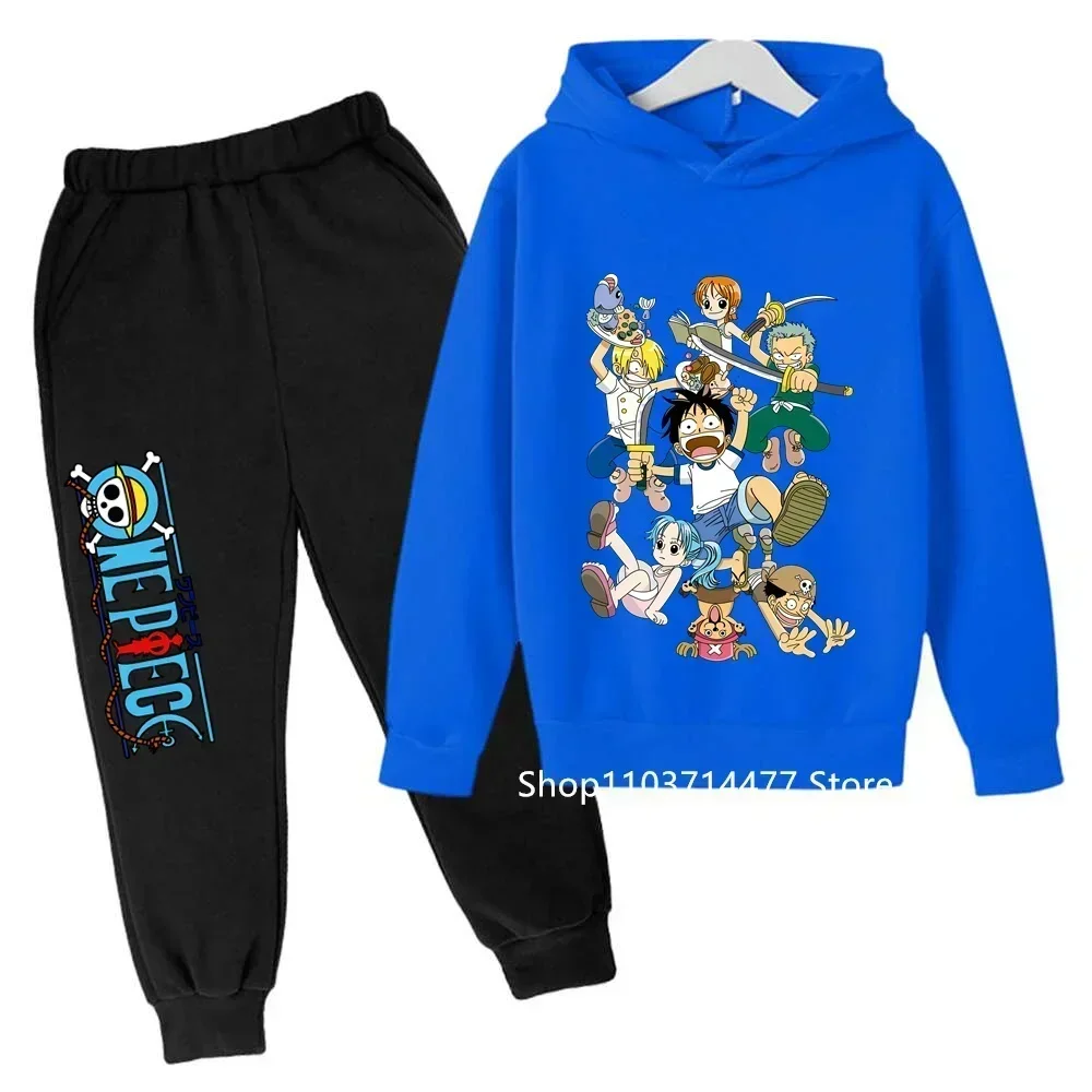 One Pieces Hoodie Set Kids Luffy Clothes Boys Girls Clothing Children's Sports Suit Autumn Hoodie Pants 2-piece Set