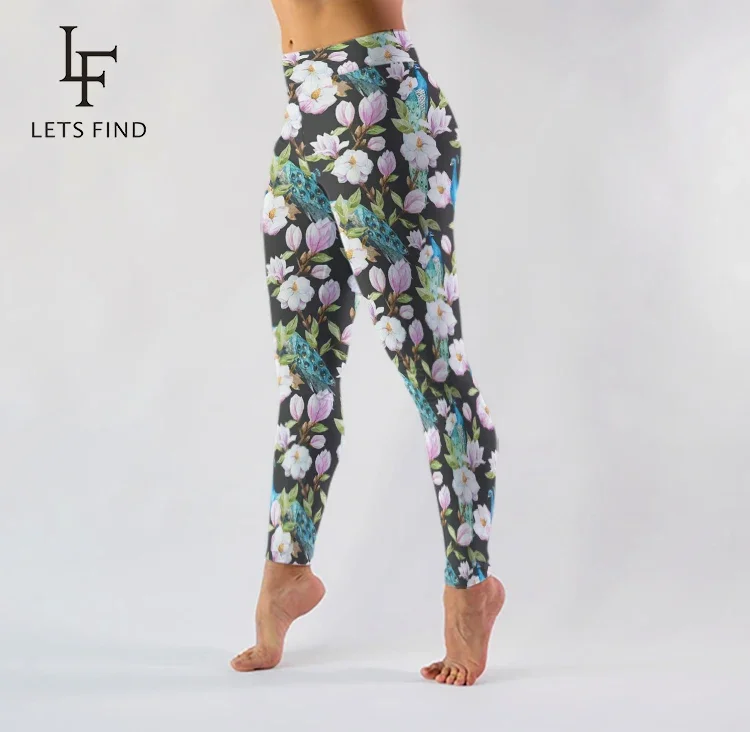 LETSFIND 3D Hoa In Quần Legging Nữ Cao Cấp Thun Lụa Sữa In Hình Mềm Mại Tập Luyện Thể Dục Quần Legging