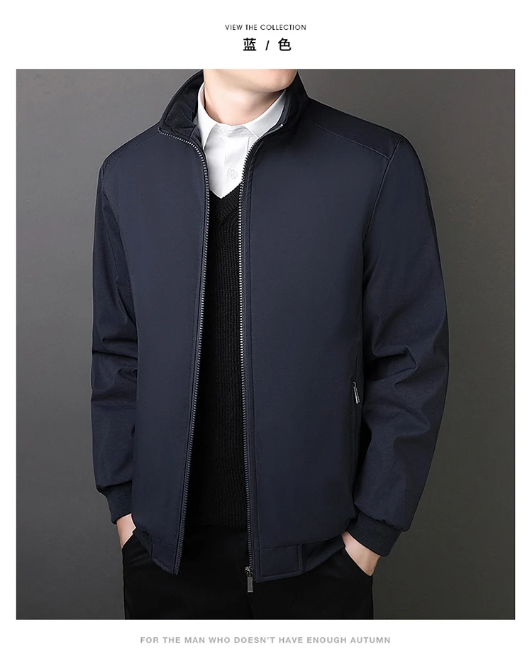 Oversize Fleece Lined Cotton Jacket Men Autumn Winter Thick Warm Business Stand Collar Coat For Middle Aged Fathers Daily Formal