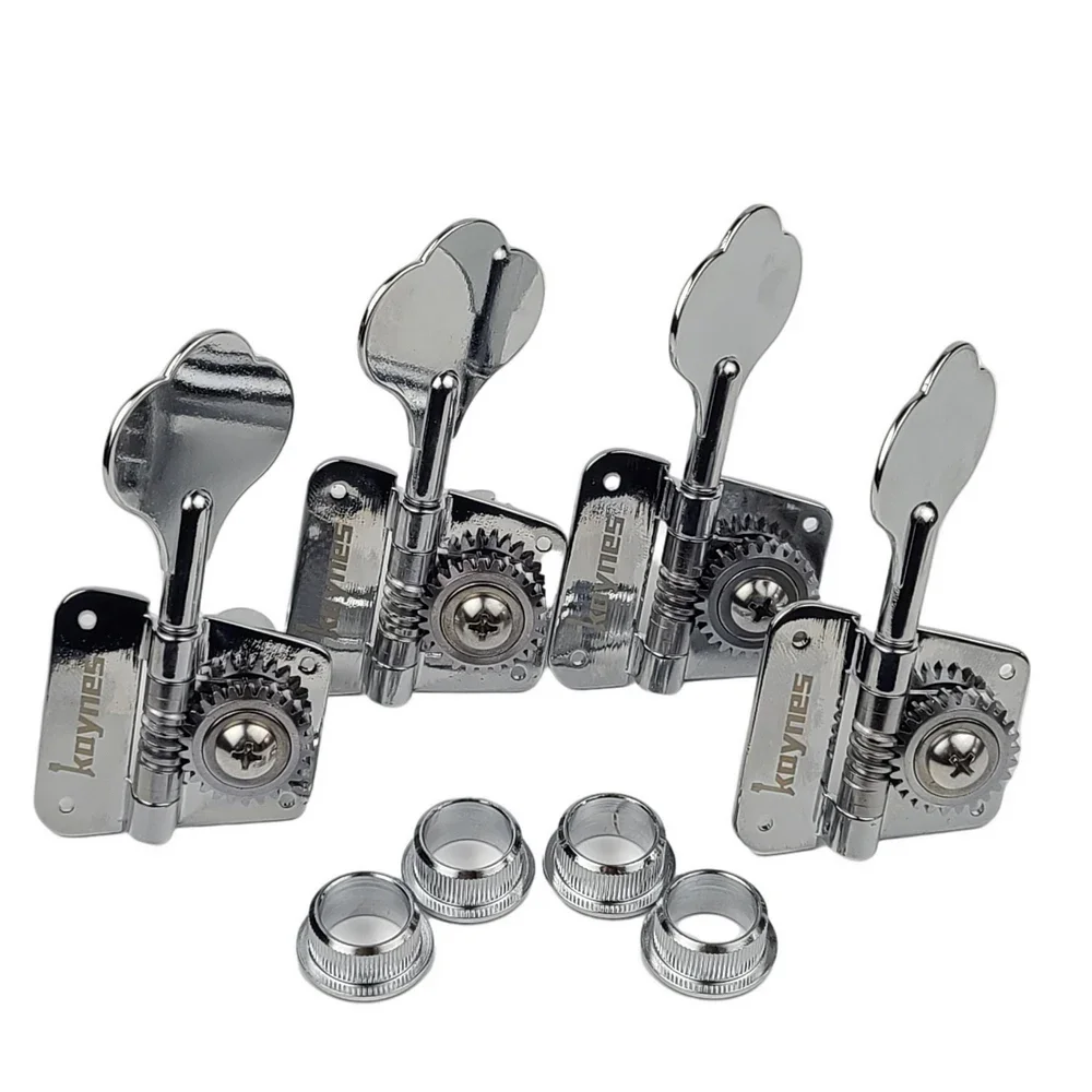 KAYNES 1:26 Ratio Open Frame Electric Bass Guitar Machine Heads Tuners Tuning Key Pegs for Jazz Precision DJ530 Chrome Silver