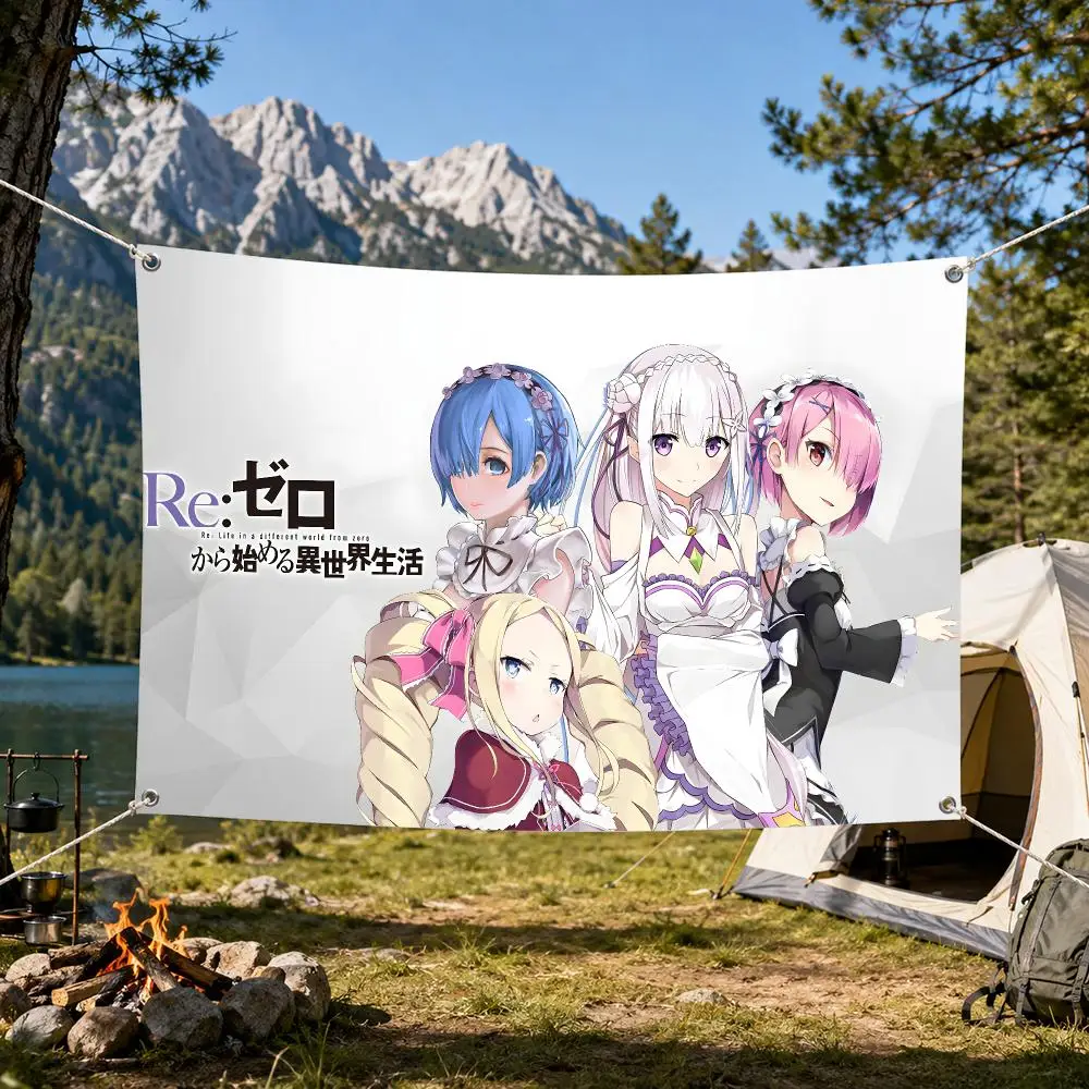 Re Zero Flags Aesthetic Wall Tapestry Printed Wall Hanging Living Room Party Outdoor Decor