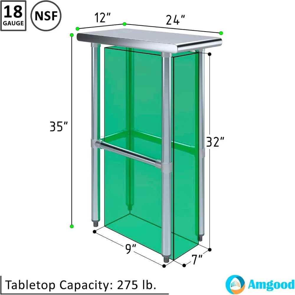 جزيرة مطبخ من الفولاذ المقاوم للصدأ لإعداد الطعام وأعمال المرافق، مقعد غسيل ومرآب معتمد من NSF مقاس 12 × 24 بوصة