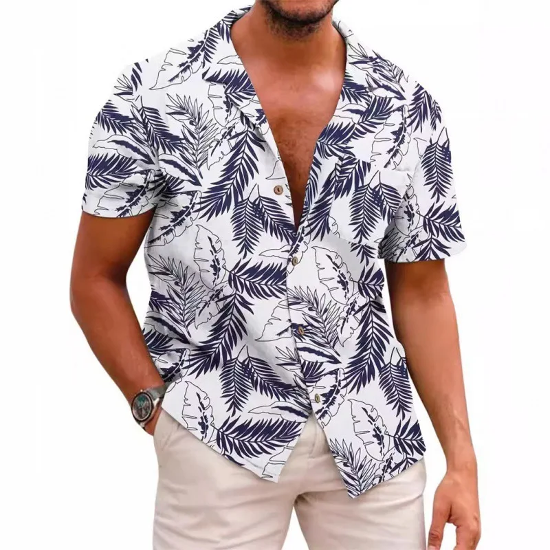Men's 2025 New Summer Fashion Trend Hawaiian Short-sleeved Lapel Button Shirt 3D Digital Print Vacation Beach Men's Shirt