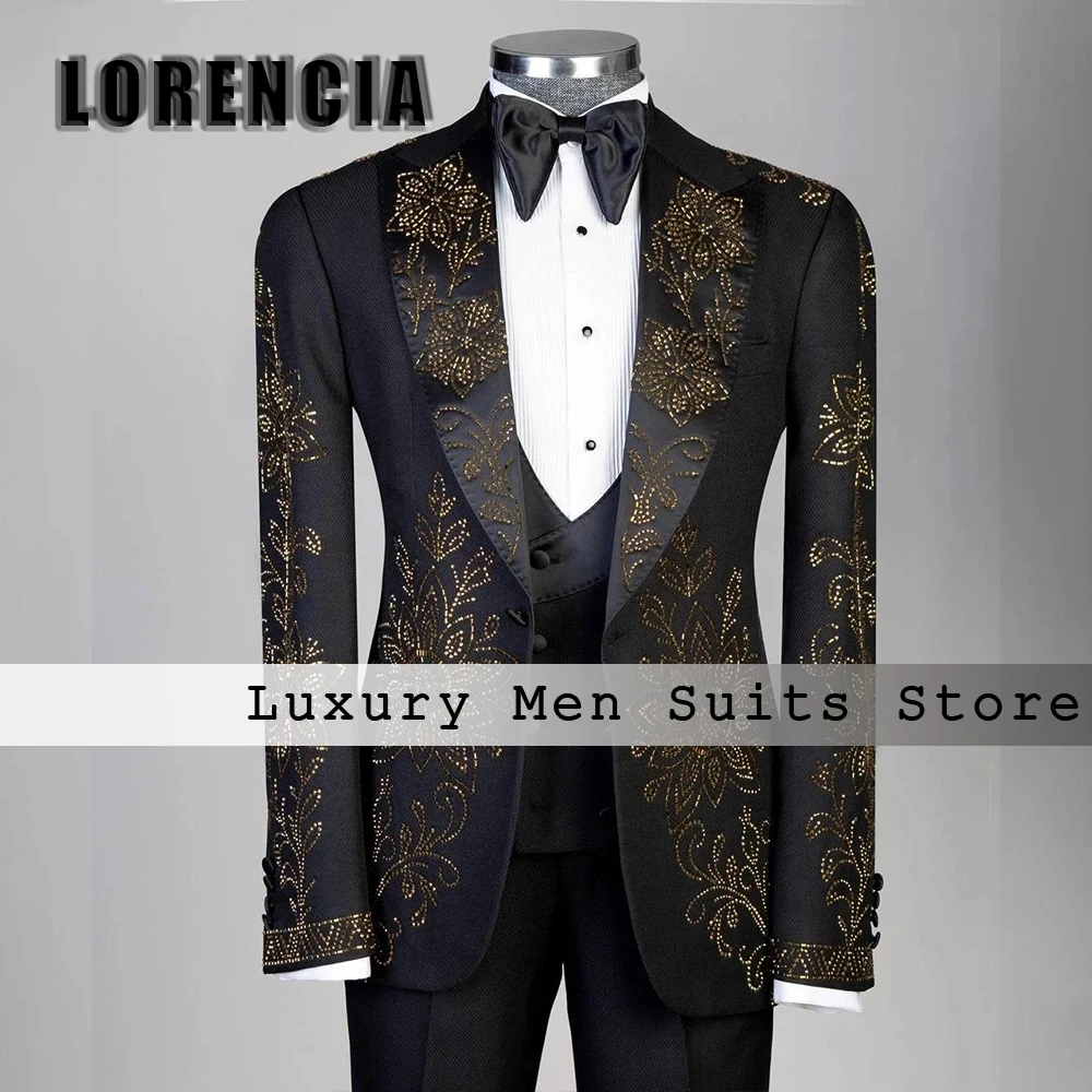 Simple Crystal Suits for Male 3 Pieces Shawl Collar Tuxedos Wedding Party Gowns Customized Blazer Pans jaqueta masculina couro