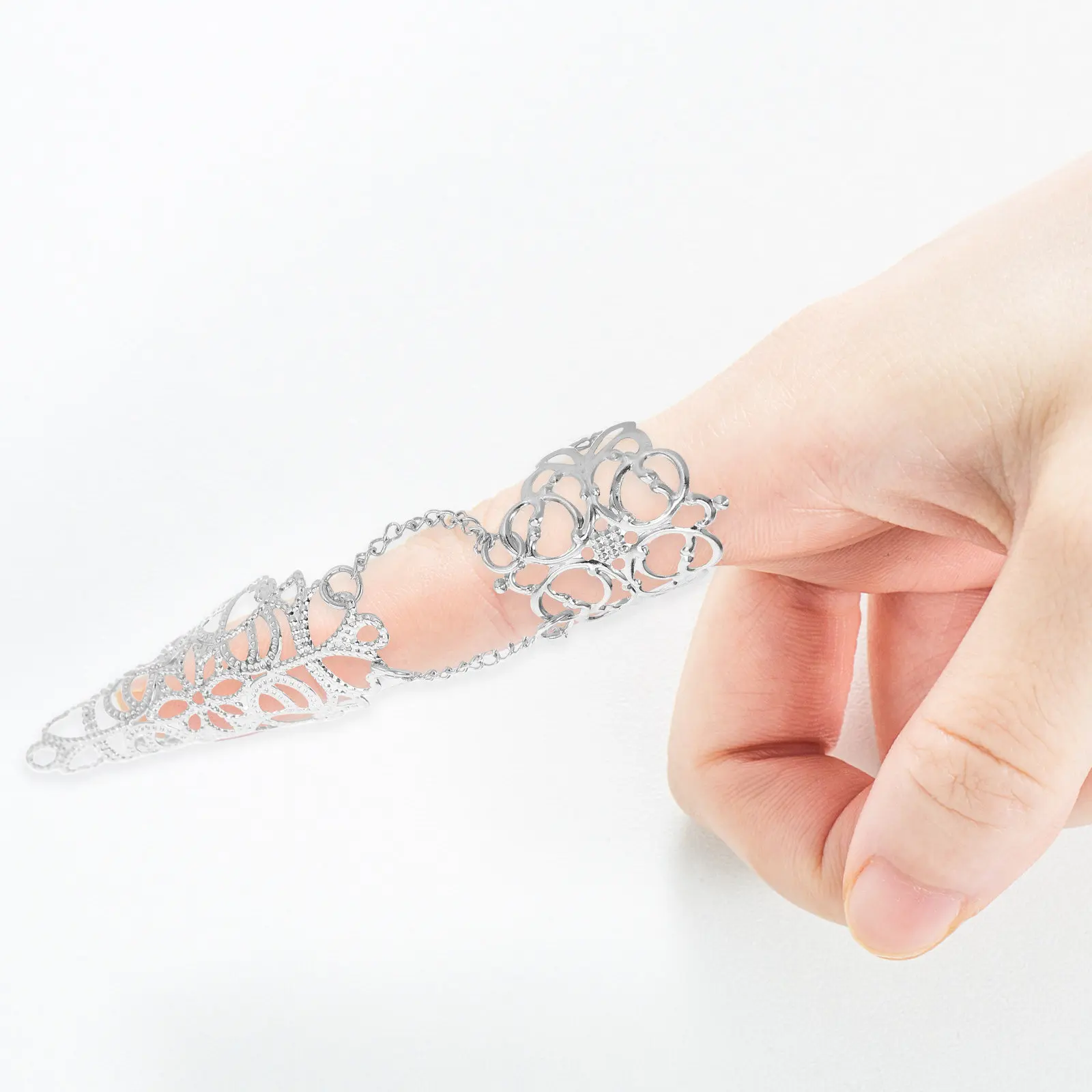 

10 шт. металлических накладных ногтей для Хэллоуина, в стиле готической королевы, с кольцами-когтями и цепями, для косплея и сценических выступлений, в стиле панк