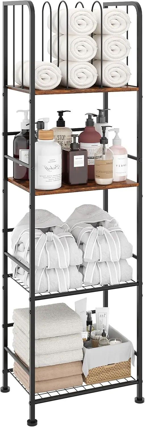 

4-Tier M-Shaped Towel Rack, Durable Metal Holder for Bathroom and Pool Items, Space-Saving Storage Organizer