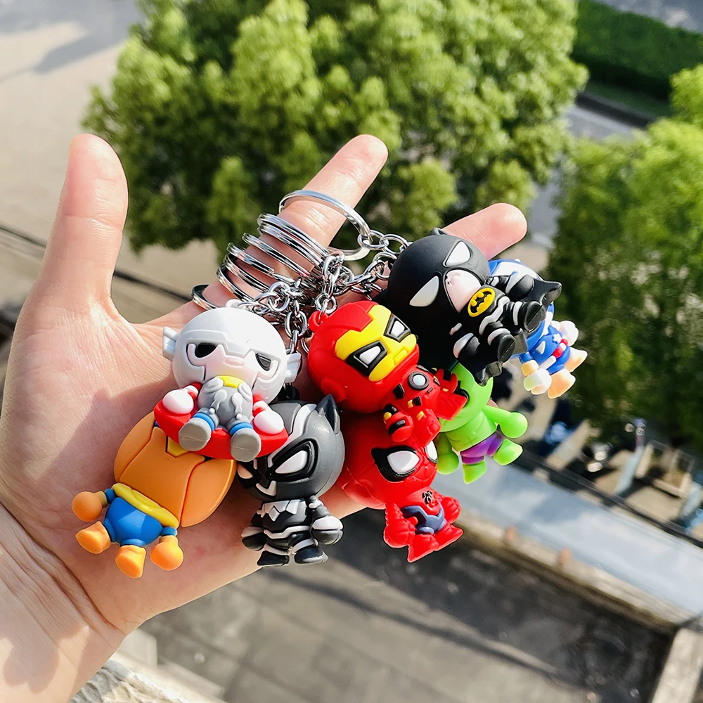 Marvel Cartoon Keychain Iron Man Bat Hulk Thor Anime Avengers Key Ring Figure Silicone Car Key Jewelry Toys Gift image 4