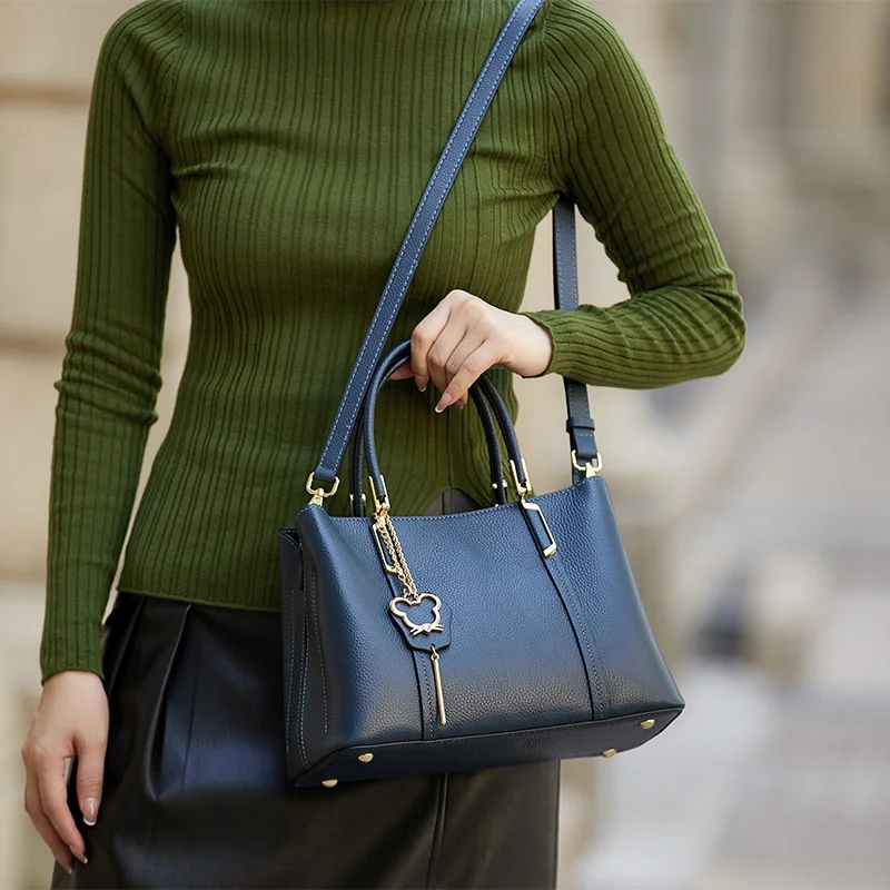 Imagem -06 - Bolsas de Couro Genuíno para Mulheres Bolsala de Inverno Bolsas de Moda Negócios Alta Qualidade Cor Azul Novo Limitado Sc1655