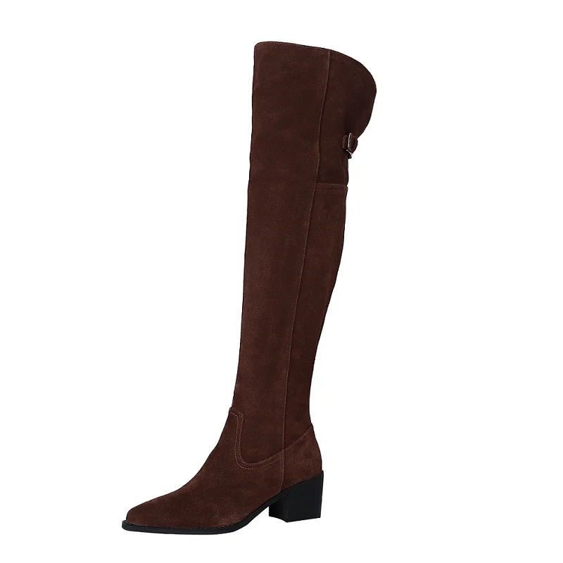 

Woman Boots Cowgirls Western Botas Side Zip Knee High Botas Cow Suede Shoes Pointed Toe Spring Autumn Woman Boots Size 33-42