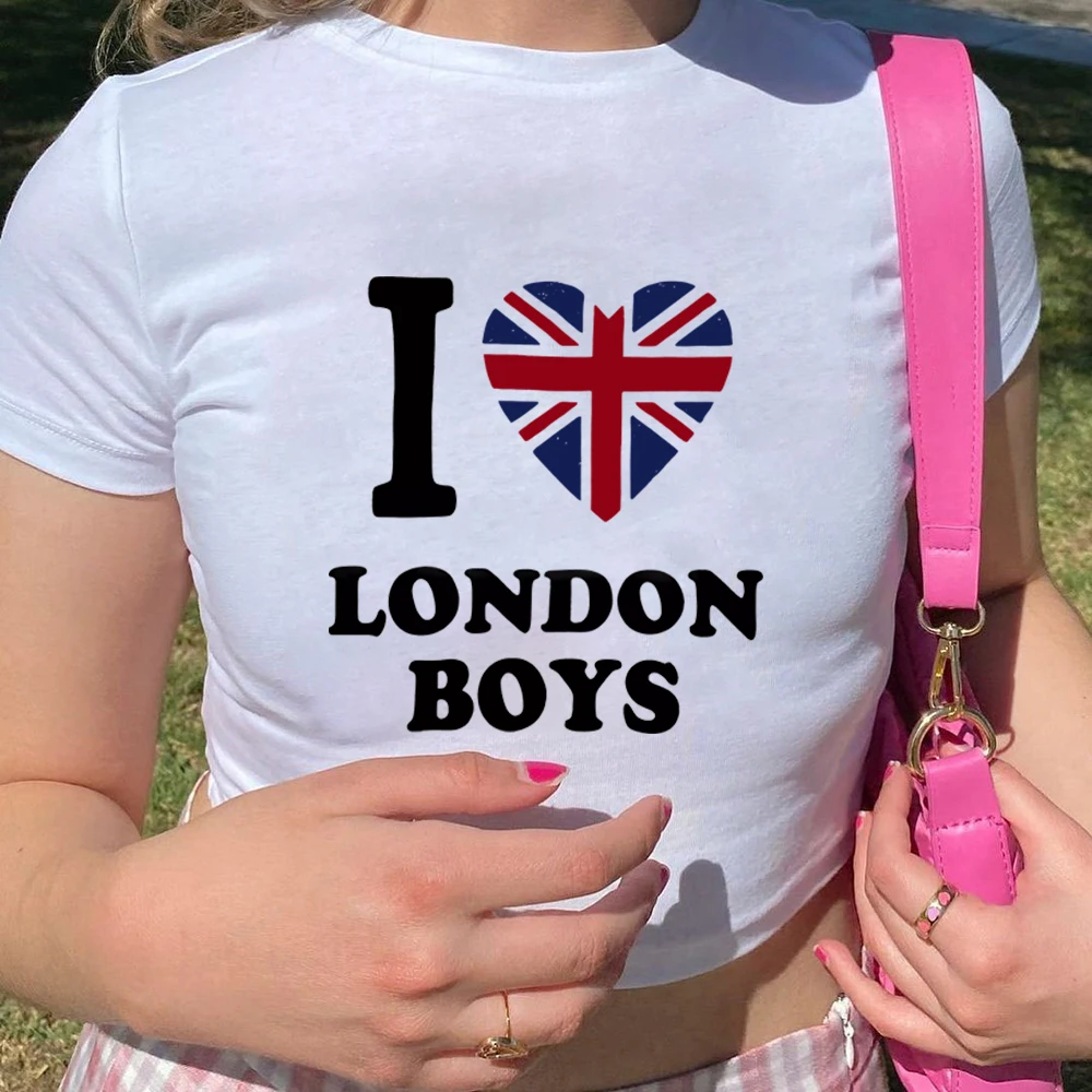 I Heart London Boys Baby Tee Trendy Street Style Shirt Y2k Top Women's T-shirt Trendy Aesthetic Crop Tops Women's Clothing