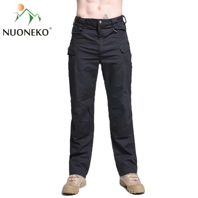 NUONEKO Multi Pocket Camping Pants Mens Outdoor Summer Breathable Waterproof Cargo Pants Hiking Fishing Tactical Work Trousers