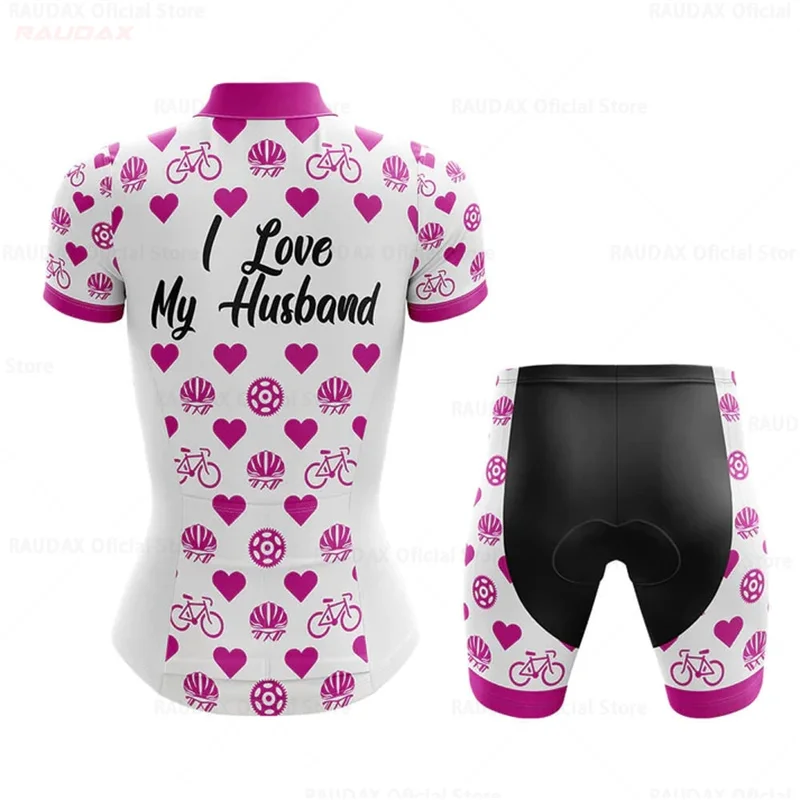 2023 Women's Pink Heart Short Sleeve Cycling Jersey Sets Summer Mtb Maillot Ropa Ciclismo Bicycle Clothing Bike Shirts Bicycle