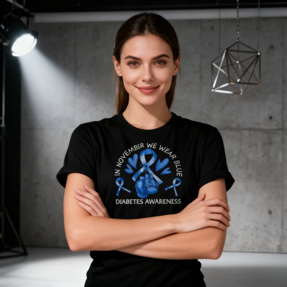 Diabetes Awareness in November We Wear Blue T-Shirt Type 1 Diabetes Shirt Diabetic Fighter Men Women Tee Blue Ribbon Clothing