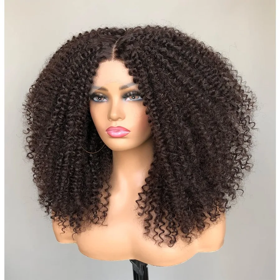 مجعد الدانتيل الجبهة الباروكات قبل قطعها قصيرة الدانتيل الجبهة الباروكات للنساء السود 13x4x1 HD بني داكن مجعد شعر مستعار أفريقي الشعر الاصطناعية 17 I