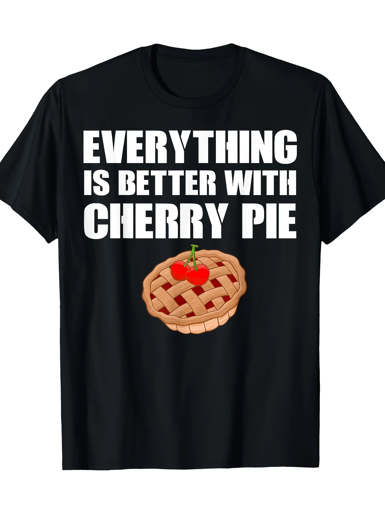 Camiseta Gráfica Divertida de Pastel de Cereza para Hombre 2026 - Camiseta Casual de Cuello Redondo y Manga Corta de 220 g/m² 100% Algodón con Estampado de 'Everything Is Bet'