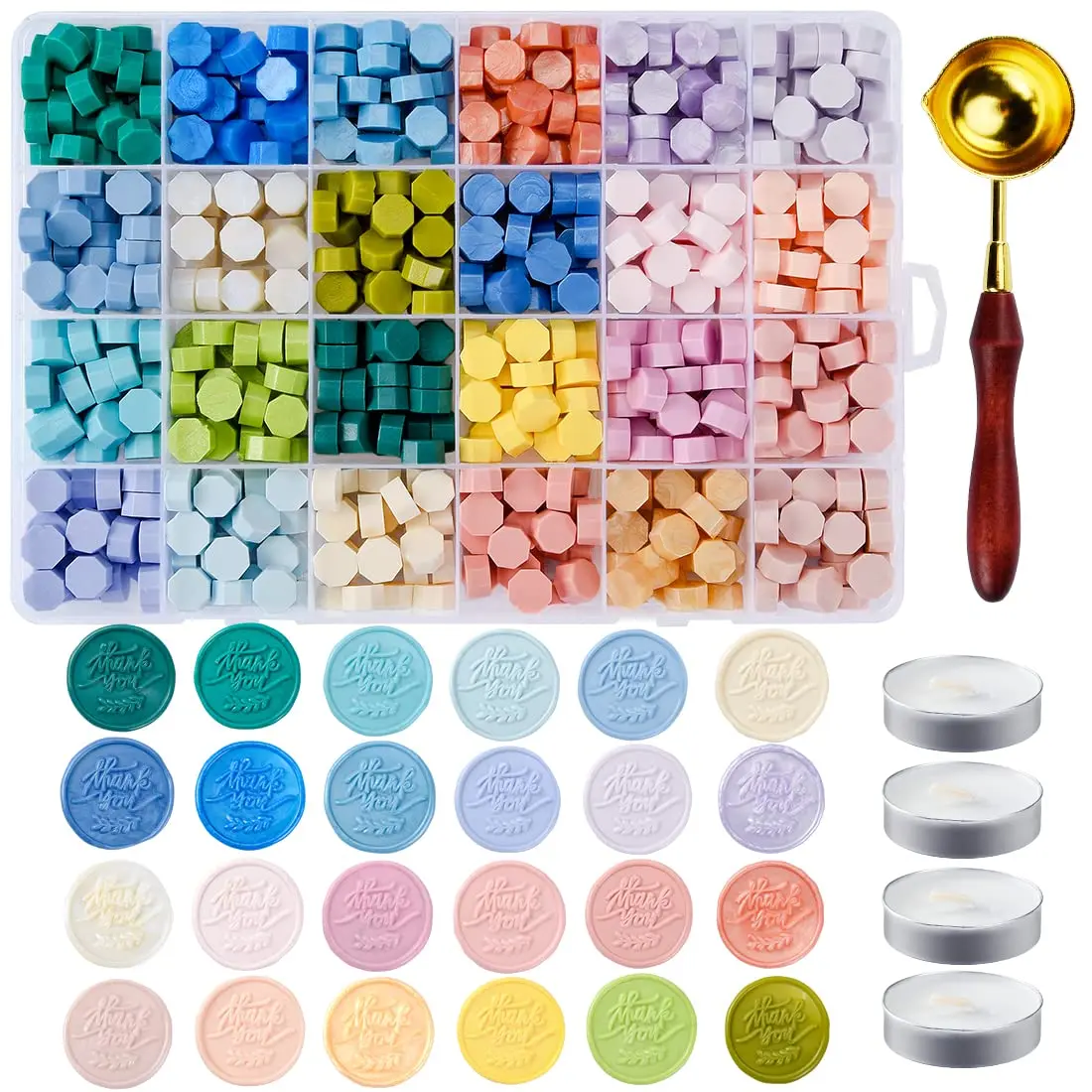 

24 Colors Sealing Wax Beads Candles Spoon Set for Diy Decoration Envelope Letter Wedding Invitation Paper Card Craft Project