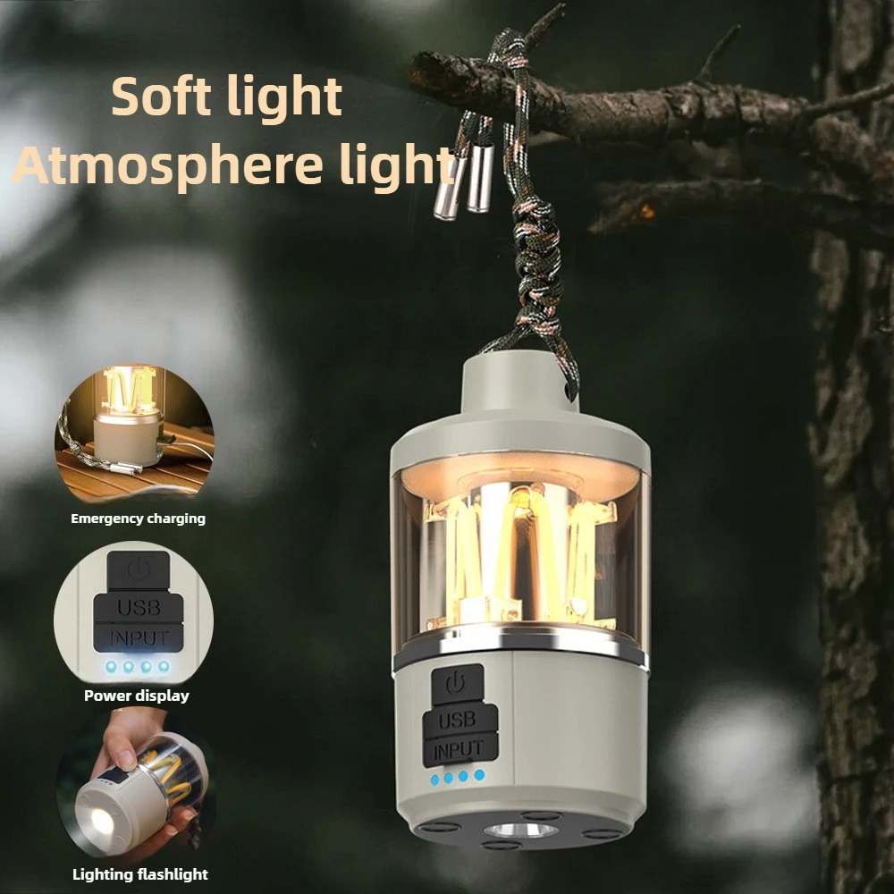 Versatile Camping Lamp-USB Charging 3 Light Modes, Type-C Fast Charge, 180 Lumens, 48Hrs Battery, Portable & Stylish for Outdoor