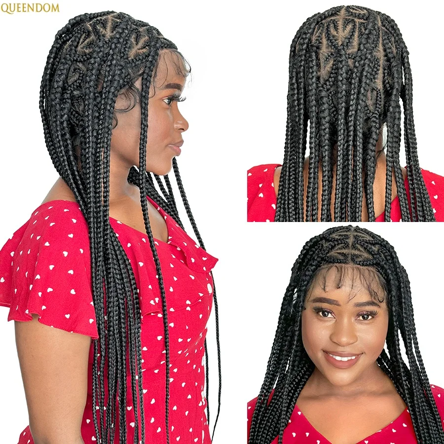 

36Inch Synthetic Hd Full Lace Heart Shaped Braided Wig Handmade Cornrows Colored Blonde Braids Knotless Box Lace Wigs Baby Hair