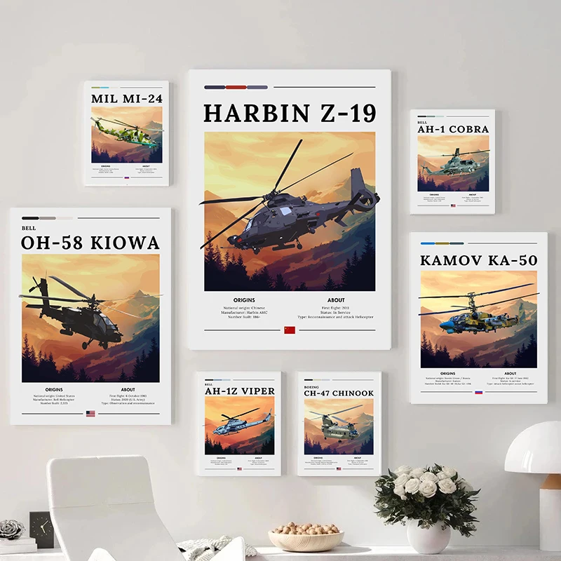 Famous Helicopter Posters Iconic Military Aircraft Reconnaissance Prints Canvas Painting Wall Art Picture Home Living Room Decor