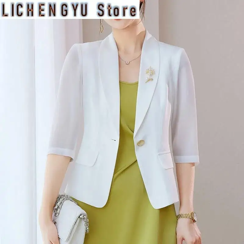 Women Suit Coat Spring Autumn Short Korean Version Chiffon Ladies Outerwear Temperament Elegant Fashion Lady Blazer Jacket