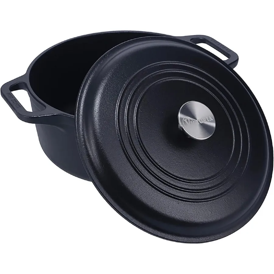 

6Quart Cast Iron Dutch Oven with Lid and Dual Loop Handles Seasoned with Flaxseed Oil for Stovetop to Oven Cooking Ideal for Sl