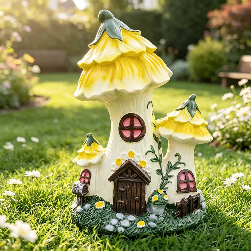 New creative mushroom-shaped resin house ornament, fairy tale style garden courtyard landscape decoration