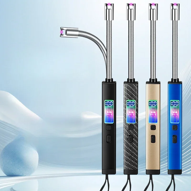 Metal Type-C Charging LED Display Pulse Arc Flameless Lighter Outdoor Windproof Portable Kitchen Candle Aromatherapy Lighter