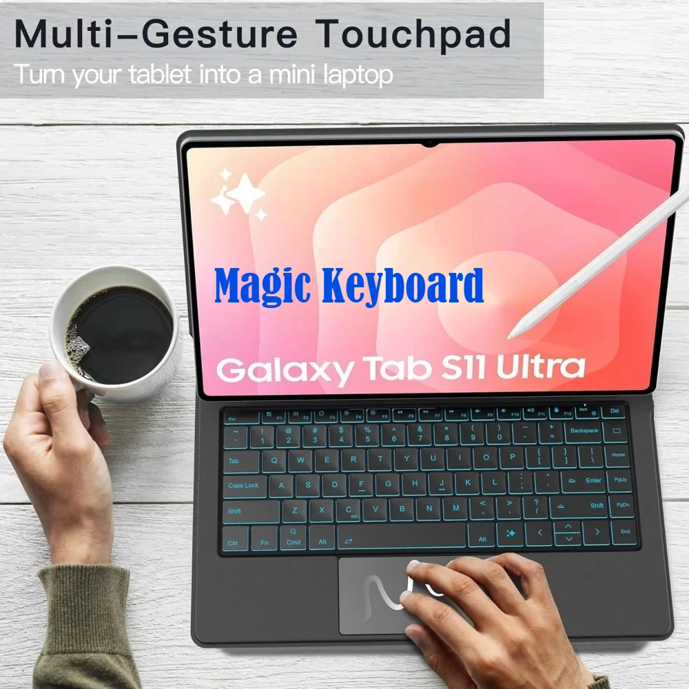 2026 Magic Keyboard Tablet Case for Samsung Galaxy Tab S11 Ultra S10/S9/S8 14.6'' 2025 X930 X936B S11 11 Smart Folio Cover