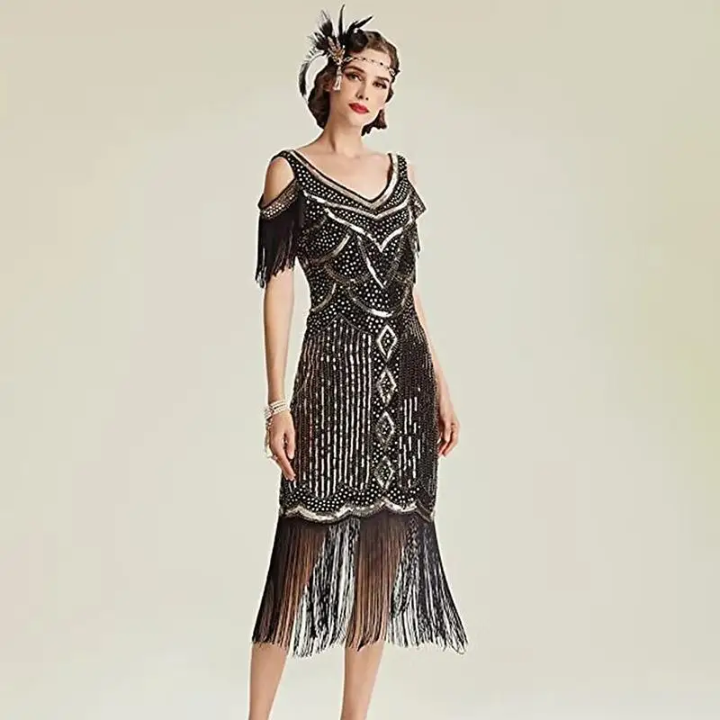 Nuovo 920s mangia Gatsby Abito da ballo con paillettes Nappa Dr loween Par Carnevale Luminoso scintillante Abito da sera Faion da donna