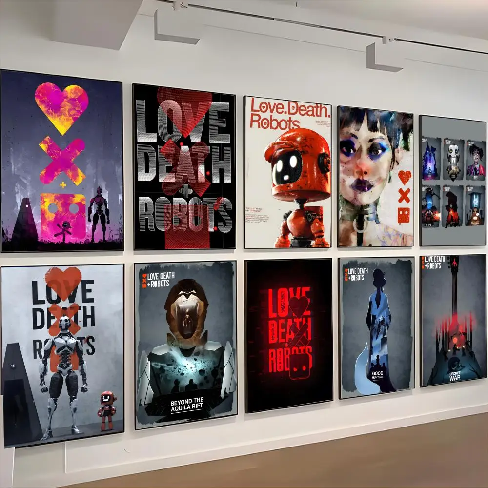 Futuristic Love Death Robots Poster Posters Retro Kraft Paper Sticker DIY Room Bar Cafe Aesthetic Art Wall