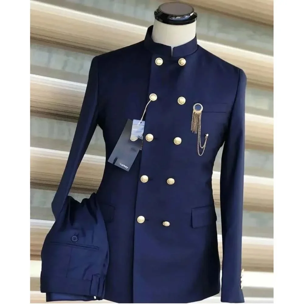 Costume Homme blu Navy abiti da sposa per uomo Slim Fit 2 pezzi sposo Prom Party Blazer Terno Masculino giacca + pantaloni