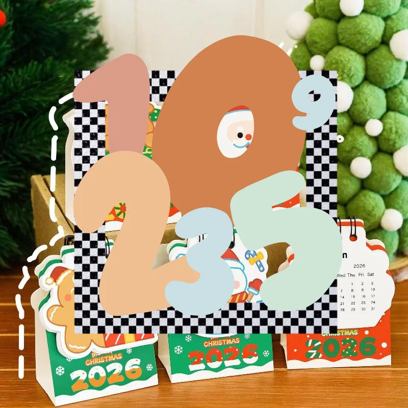 Рождественский настольный календарь на 2026 год, мини-мультяшный настольный календарь с милыми узорами, креативное украшение для рабочего стола, ежедневное планирование, маленький ежемесячный календарь