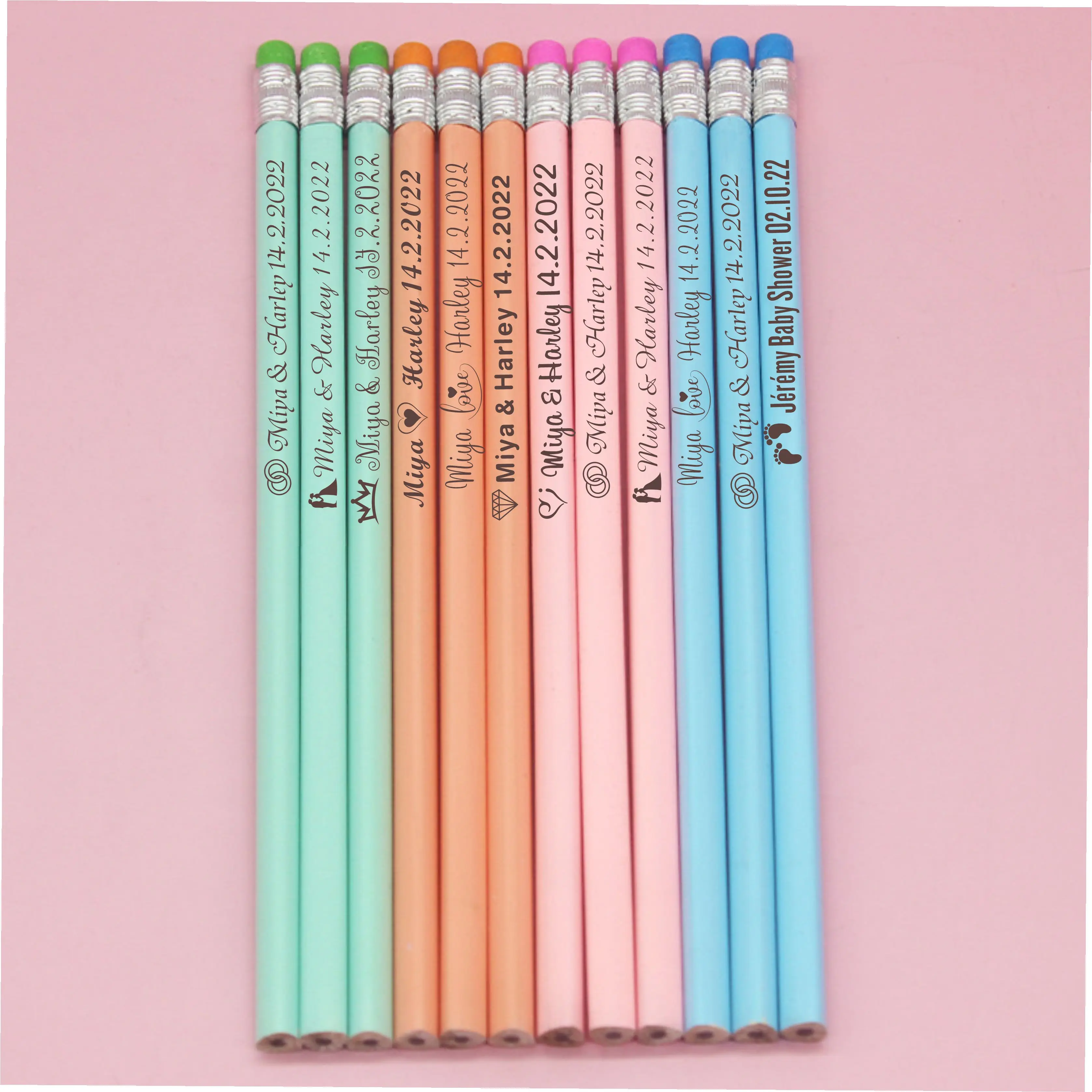 100Pcs Personalized Engraved Wooden Pencils pencil Eraser Wedding Gift Favors Baby Shower Party Decor Customized School Business