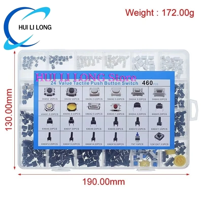 460PCS/BOX  Tactile Push Button Touch Switch Remote Keys Button Micro Switch  DIP keypad Self-locking  Mixed set with box