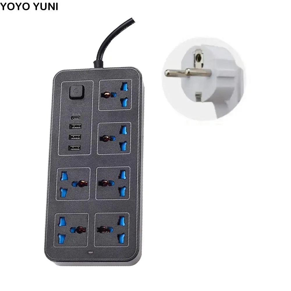 

Multiprise Power Multi Tap 2m Extension Cord 6 AC Sockets & 3 USB Outlet Power Strip Power Button Safe EU US UK