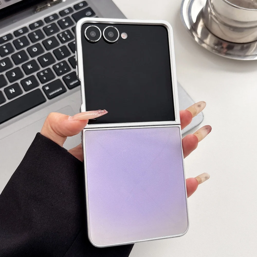 Plating Candy Color Gradient Phone Case For Samsung Galaxy Z Flip 7 6 5 4 Flip7FE Ultra Thin PC Shockproof Protection Hard Cover