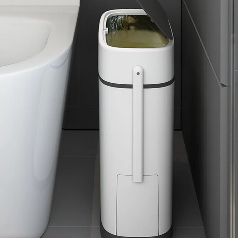 Smart Trash Can for Bathroom, Waste Bin, One Key Garbage Bin, Bag Holder in the Kitchen with Brush for Toilet,  12L/14l