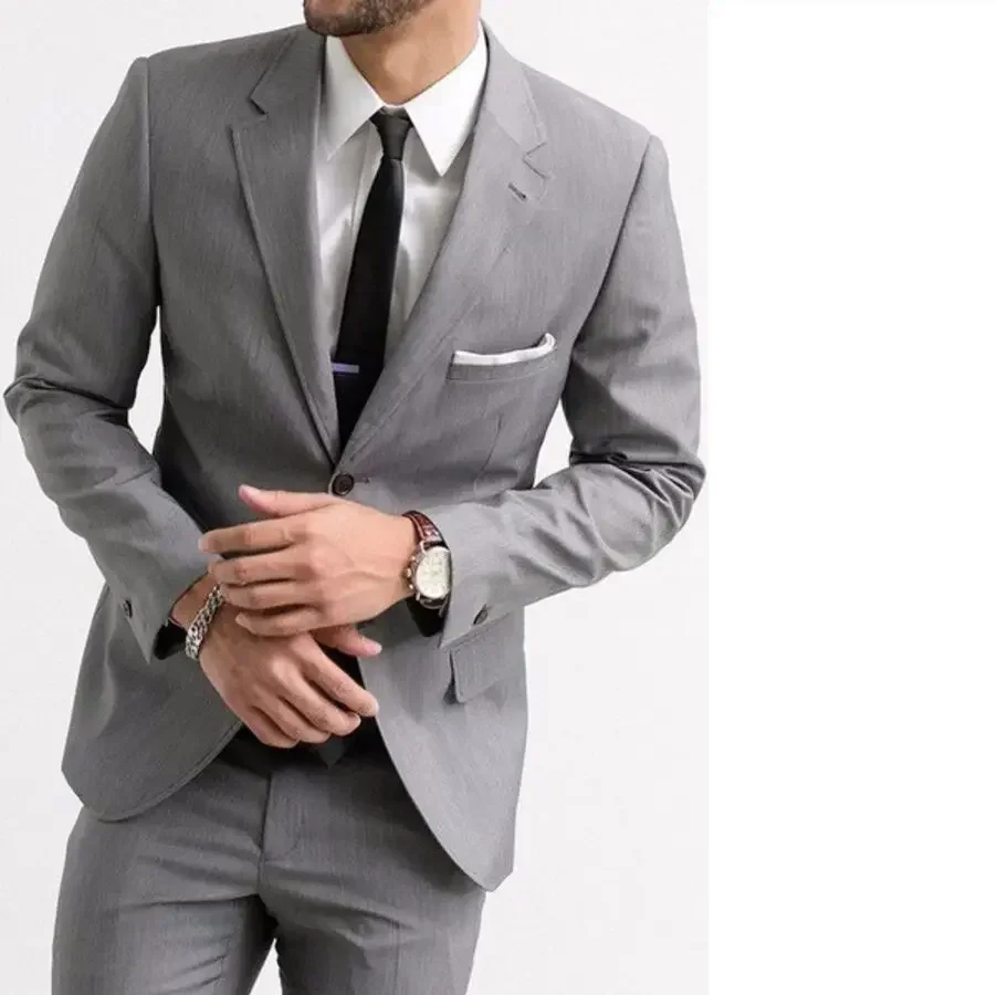 

2024 Latest Coat Pant Designs Grey Men Suit Jacket Wedding Suits for Men Groom Blazer Slim Fit Custom 2 Piece Tuxedo Masculino