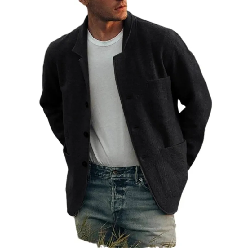 سترات رجالية واحدة الصدر معطف بياقة واقفة ملابس خارجية معطف سترة يمزج الصوف أزرار مقسمة غير رسمية 2025 الخريف فضفاضة #5
