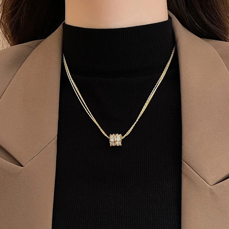 2024 New Design Multi layer Gold Color Chain Zircon Circle Pendant Necklace For Wedding Party Women's Luxury Jewelry Accessories