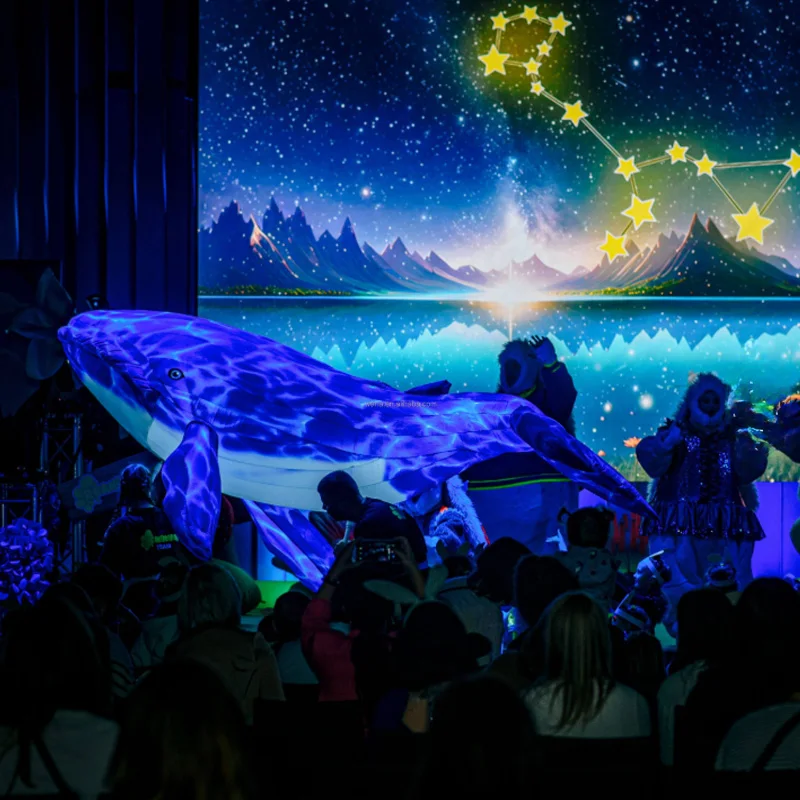 حوت قابل للنفخ، نموذج هوائي للحيوانات، مع منفاخ، ديكور لحدث مركز التسوق في المراعي الخارجية، يمكن أن يتوهج #1