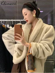 Faux Mink Fur Environmental Protection Fur Coat 2024 Winter New Fashion Stand Collar Vintage Puff Sleeve High-end Loose Jackets