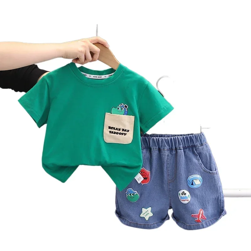 Crianças meninos meninas camiseta calças curtas 2 pçs/sets casaco infantil terno da criança 1 2 3 4 5 anos crianças verão roupas casuais terno