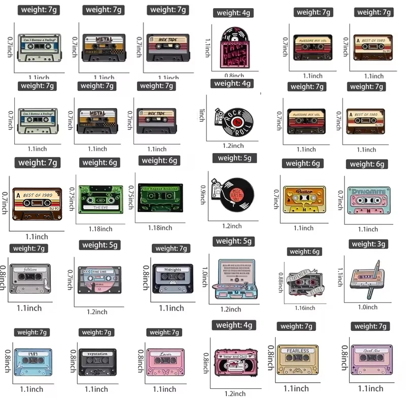 80er 90er Jahre Musik Kassette Emaille Pins Custom Retro Nostalgische Radio CD Karte Brosche Revers Abzeichen Klassischer Schmuck Geschenk für Freunde – Detail 1