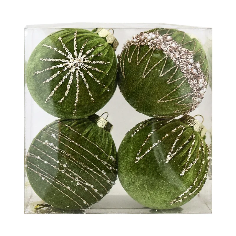 Colgantes de árbol de lentejuelas, adornos de bolas de Navidad ecológicos, adornos de Navidad flocados, decoraciones colgantes de vacaciones de tacto suave