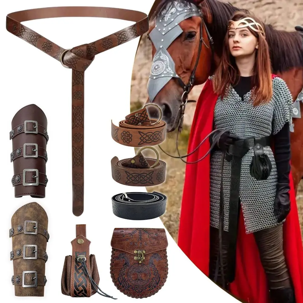 Medieval Belt Viking Knight Cosplay Costume Accessories for Men Women Steampunk Medieval Corset Waistband Pouch Bags Halloween