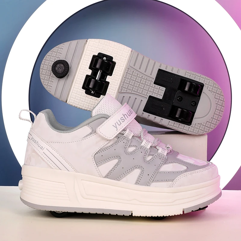 Boys Girls Roller Shoes With 4 Wheels Casual Fashion Semi Professional Semi Professional Parkour Deformation Outdoor Skate Shoes