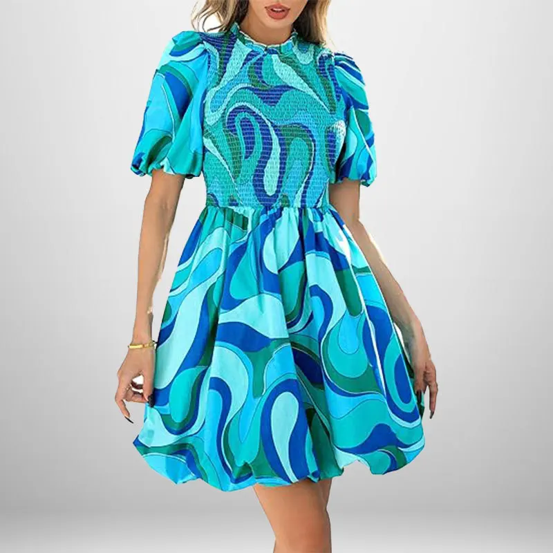 

TOY-2025Spring Summer New Women's Elegant Fashion High Waist Printed Midi Dress