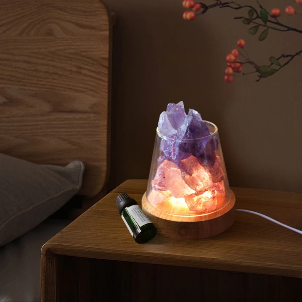 Imagem -02 - Sal do Himalaia Table Lamp Natural Raw Stones Difusor de Óleo Essencial de Cristal Luz Noturna Gift Decor Novidade Natural c2