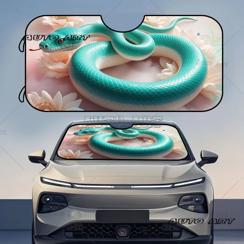 Floral Snake Teal Pattern Car Windshield Sun Shade Foldable UV Protection Heat Reduction Sun Shield Fit for All Vehicle